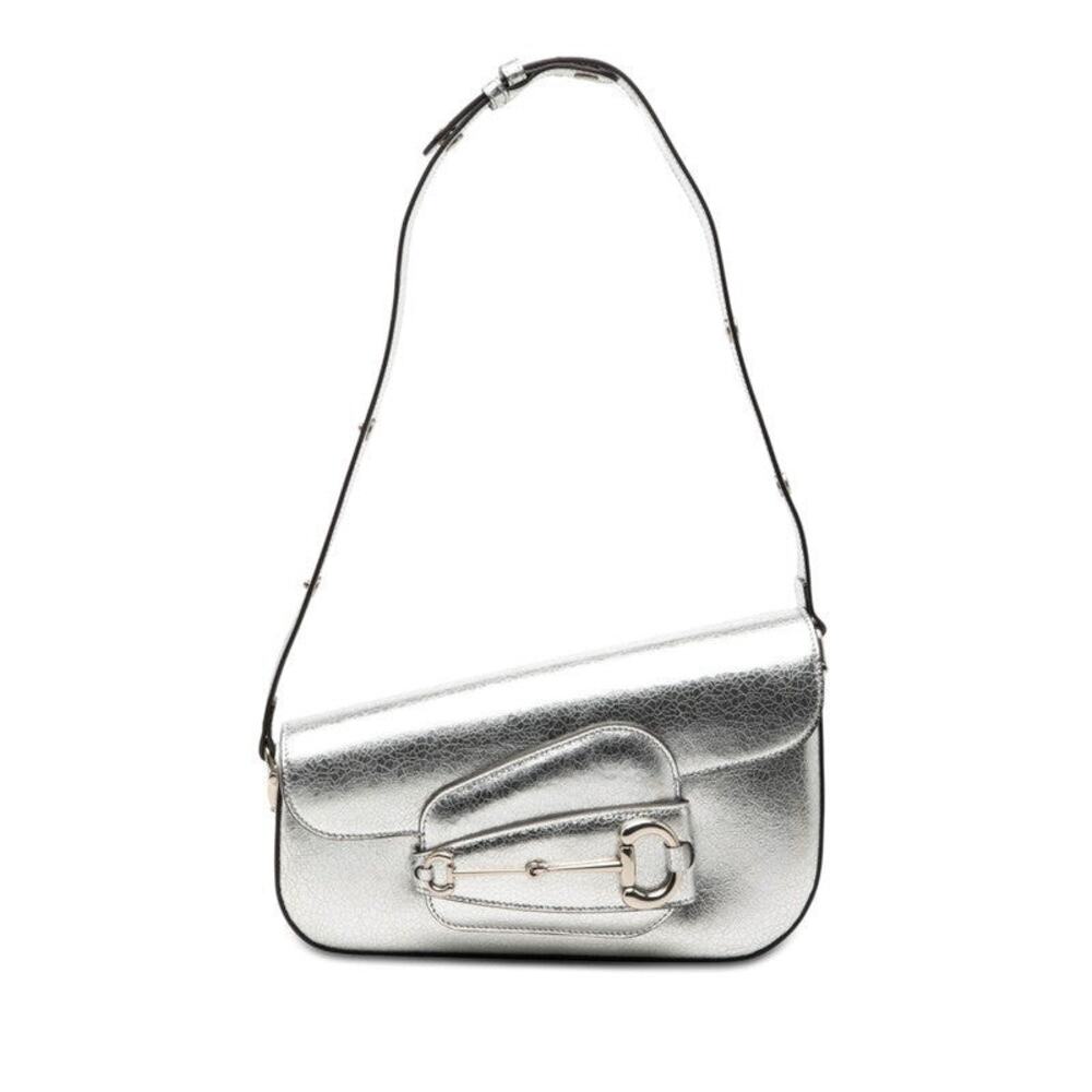 Gucci Horsebit 1955 Shoulder Bag Silver Leather